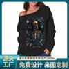 Transfronteiriço top 3D estampa de caveira Halloween novo europeu e americano feminino ombro a ombro blusa de base feminina Feminino