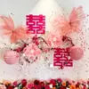 Set de Decoración de Habitación de Boda con Flores de Papel Crepé de Mariposa para la Boda de la Novia, Nueva Decoración Estilo Chino, Decoración de Pared de Fondo con Caracteres de Doble Felicidad