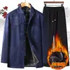 Roupas com Forro de Lã de Inverno para Idosos, Roupa de Aniversário para Vovô, Terno para Banquete de Casamento do Pai, Jaqueta do Papai, Traje Tang para Homens