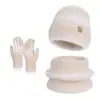 Conjunto de Tres Piezas: Sombrero, Bufanda y Guantes para Uso al Aire Libre en Invierno, Sombrero de Punto Cortavientos y Cálido para Mujer, Protección para los Oídos, Gorro de Lana sin Visera