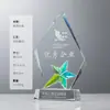 Troféu de Cristal Criativo Personalizado Estrela de Cinco Pontas Colorido Troféu de Funcionário Destaque Campeão de Competição Artesanato de Cristal