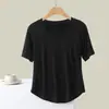 Camiseta de Manga Corta con Cuello Redondo de Modal para Mujer Verano Delgada Holgada Aspecto Adelgazante Camiseta Base Versátil Color Liso Top Exterior