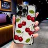 Capa de Celular Retro Pintura a Óleo Cereja para iPhone 12/13/14 Promax Série Completa Galvanizada com Airbag Transparente Macia