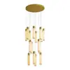 Escada de Villa Lustre Longo Moderno Novo Estilo Chinês Loft Duplex Teto Alto Escada em Caracol Cobre Total Lustre de Mármore
