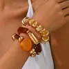 Pulseras Retro de Acrílico con Perlas Europeas y Americanas con Diseño Exagerado, Pulseras Apilables Versátiles de Perlas Irregulares y Piedra de Lava para Mujer