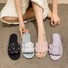 Sandalias planas de perlas y mariposas estilo coreano, pantuflas de casa de suela blanda de una línea, pantuflas de playa antideslizantes de punta abierta para uso exterior