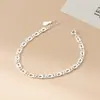 Pulsera de Plata S925 Nalan, Diseño Moderno y Sencillo para el Trabajo, Elegante Pulsera Ovalada Entrelazada con Patrón S8503