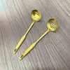 Cucharón de Acero Inoxidable 304 Chapado en Oro con Mango Largo para Uso Comercial, Adecuado para Servir Gachas y Sopa