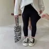 Fleece Térmico Dupla Face Moda Outono e Inverno para Meninas Calças Leggings Simples Quentes Calças Térmicas Infantis Calças Justas Nove Pontos