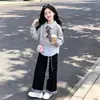 Conjunto de Dos Piezas de Dibujos Animados de Moda para Otoño y Primavera para Niñas Mayores: Sudadera con Retazos a Cuadros y Pantalones Casuales de Pierna Ancha