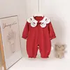Mameluco de Otoño para Bebé Estilo Nuevo Rojo Festivo 100 Días Luna Llena Banquete de 100 Días Primer Cumpleaños Manga Larga Body Traje para Gatear