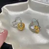 Brincos de Tarraxa Coração com Zircônia Redonda Prata Estilo Ins Coreano Design de Nicho Versáteis Moda Simples Joia para Orelha