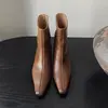 Botines de tacón medio para mujer de piel de vaca de capa superior con acabado envejecido, nuevos de otoño e invierno, de cuero genuino, con punta cuadrada, estilo vintage, slip-on, de moda