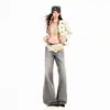 Jeans Flare Juvenil Laranja # Lavado e desgastado, cintura baixa, caimento justo, calça boca de sino moderna e versátil para mulheres