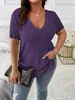 Chaqueta elegante con cuello en V y manga corta para mujer, de Amazon, primavera y verano de 2025, con colores sólidos transfronterizos y tallas grandes.