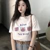 Nova Camiseta de Verão de Manga Curta para Mulheres, Solta Estilo Coreano Ins Versátil Estampa de Desenho Animado Top Interno de Meia Manga