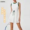 Falda-vestido deportivo de una pieza para mujer, nuevo para primavera y verano, cuello redondo, falda de tenis, secado rápido, transpirable, cintura de color contrastante, para fitness