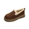 Weiwei Girl 688-5 Otoño/Invierno Mocasines Forrados de Polar Estilo Británico Retro para Mujer Zapatos Pequeños de Piel Botas de Nieve Zapatos de Algodón Cálidos