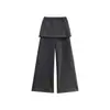 Calça Wide Leg Feminina 150cm Petite com Painel Traseiro Removível, Design de Inverno, Cintura Alta, Solta, Comprimento Total, Calça Casual Retrô