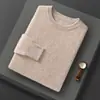 Suéter Masculino de Lã 100% Outono e Inverno Gola Redonda Malha Grossa Dupla Camada Manga Longa Casual Camada Base de Lã