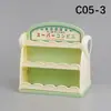Mini Muebles Artificiales Pequeños Refrigerador Carrito de Comedor Caja Registradora Carrito de Compras Estante para Pasteles y Verduras Estante de Doble Cara Juguetes para Casa de Juego