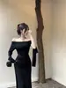 Vestido sexy y elegante de un hombro con manga larga y cintas para mujer, otoño, estilo francés de alta gama, falda irregular, vestido largo ajustado al cuerpo