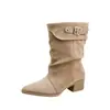 Botas Curtas Estilo Wasteland Garota Picante Botas Femininas Western Novo Outono/Inverno 2026 Salto Bloco Retrô Cowboy Emagrecimento Bico Fino Botas Martin