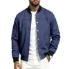 Chaqueta casual deportiva de punto de manga larga para hombre, otoño e invierno, europea y americana, de gamuza, color liso, patchwork, cuello alto, con botones