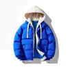 Inverno novo roupas acolchoadas de algodão masculinas e femininas moda adolescente tendência casaco com capuz falso duas peças casais jaqueta acolchoada de algodão quente
