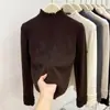 Top de capa base de alta gama con bordes rizados, cuello semi-alto, suéter de punto elegante en capas para mujer para Primavera, Otoño e Invierno 2026