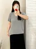 Top de punto para mujer talla grande, cuello en U, manga corta, nuevo estilo otoño 2026, top casual holgado y versátil para mujeres talla grande