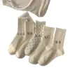 Calcetines blancos holgados para mujer, calcetines de otoño hasta la mitad de la pantorrilla, calcetines versátiles de color liso finos de verano, con bordes fruncidos y lunares