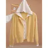 Suéter de punto con capucha de manga larga amarillo de dos piezas falsas para mujer, cárdigan de otoño, nuevo estilo 2026, top holgado que rejuvenece