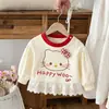 Saia Floral de Renda Estilo Primavera e Outono Moletom para Meninas Gola Redonda Top Fofo de Gato com Laço Roupa para Meninas Atacado