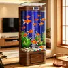 Acuario de Cristal Vertical para Sala de Estar, Uso Doméstico, Máquina Integrada de Filtración y Oxigenación de Pie con Gabinete, Tanque sin Cambio de Agua