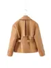 Comercio Exterior Transfronterizo Europeo y Americano Ropa de Mujer Primavera Nueva Chaqueta Corta de Piel Sintética Naranja Estilo Francés Abrigo de Cuero Elegante