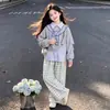 Conjunto Casual de Chicas Estilo Escolar con Sudadera con Capucha de Retazos Rayados con Solapa, Talla Mediana a Grande