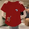 Camiseta de manga corta para mujer, nuevo estilo coreano de verano, corte holgado, adelgazante, cuello redondo, versátil, a la moda, estampada, diseño irregular