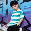 Verano 2026 Nueva Impresión Digital Niños Rayas Manga Corta Deportivo Holgado Casual Moda Coreana Ropa Infantil