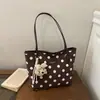 Bolso de hombro tipo tote de ante con lunares retro transfronterizo, un bolso de mano grande casual y elegante para mujer, perfecto para ir al trabajo