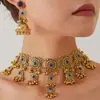 Conjunto de Joyería para Mujer Collar y Pendientes Estilo Exagerado con Borla Floral Hueca de Pedrería Retro Moda Bronce Antiguo