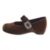 Sapatos Mary Jane Femininos, estilo novo, com enfeites de strass, tira, salto grosso, tira única, camurça, aumento interno de altura, bico quadrado, estilo francês 2026