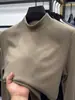 Camiseta de Manga Larga de Doble Cara Cepillada para Hombre Otoño e Invierno, Sudadera Roja de Cuello Alto Medio para Jóvenes y Personas de Mediana Edad, Ropa Térmica de Terciopelo Alemán