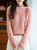 10 suéteres de punto para mujer de otoño e invierno, cuello semi-alto, adelgazante, grueso, de manga larga, jersey, lana, color liso, tejido de ochos, punto de siete puntos, rosa