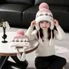 Gorro de invierno para niños con orejeras, gorro de lana tejido para niñas con forro polar y engrosado, diseño lindo de pompón, gorro a prueba de viento y cálido para bebés
