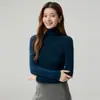 26 Otoño Invierno Nuevo Suéter de Cachemira 100% para Mujer Cuello Alto Color Sólido Canalé Ajustado de Punto Manga Larga Capa Base de Cachemira
