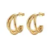 Pendientes de acero inoxidable multicapa de suministro directo transfronterizo para mujer, pendientes de empalme de moda versátiles, diseño nicho, pendientes de 18 quilates