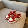Tênis Casuais Femininos 2026 Novo Primavera Versátil Moda Fivela Cadarço Couro Genuíno Color-Blocking Sola Grossa Cano Baixo