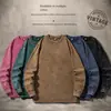 Camiseta masculina de manga longa, lavada e com efeito desgastado, de marca moderna transfronteiriça, ombro caído, modelagem solta, vintage, top para usar por baixo no outono, fornecimento para live streaming