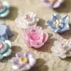 Joyería para Arte de Uñas Camelia Perlada Estilo Chino Pintura de Perla Rosa Pétalos de Cinco Colores Flor de Loto Hadas Brotes de Resina